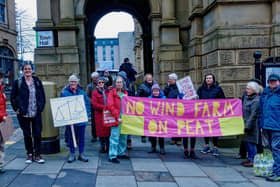 Campaigners against the windfarm proposals lobbied councillors at Halifax Town hall before the Cabinet meeting. Photograph courtesy of the group