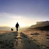 A lone dog walker on Scarborough's North Bay beach. (Pic Richard Ponter)