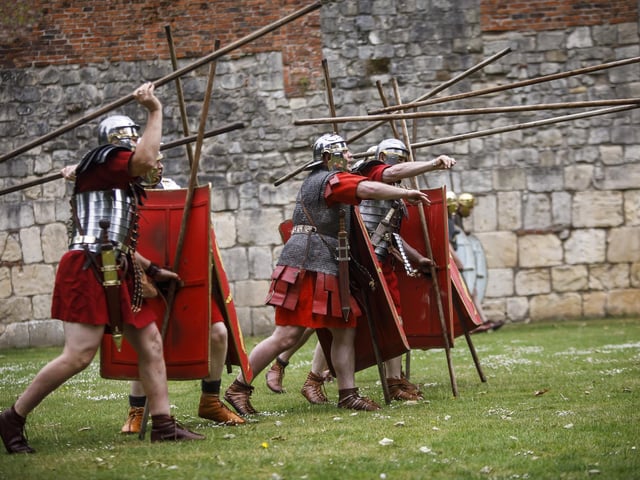 Weapons thrown at the Eboracum Roman Festival. Credit: Gareth Buddo