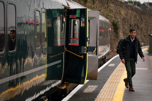 Prime Minister Rishi Sunak arrives at a train station in Cornwall on day six of the General Election campaign trail. PIC: Aaron Chown/PA Wire