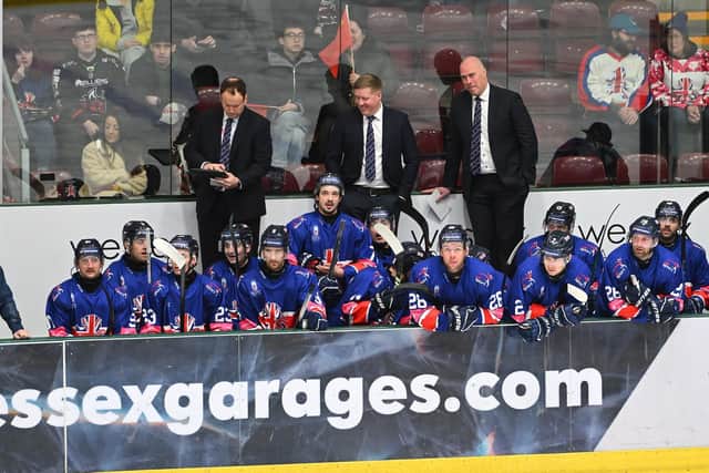 WINNING START: The Great Britain bench, pictured during the 10-1 win over China in Cardiff on Thursday. Picture: Dean Woolley/IHUK Media.