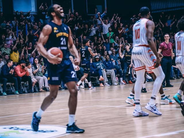 GOING THROUGH: Sheffield Sharks' fans celebrate during the win over Leicester Riders on Sunday. Picture courtesy of Adam Bates.
