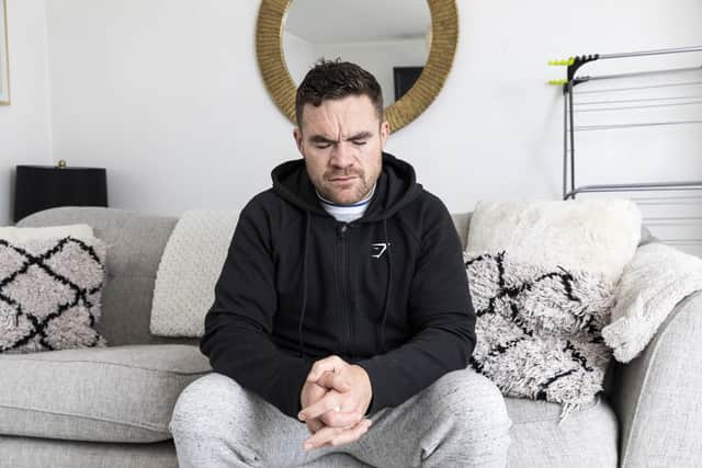 Matt Syron, 32, who was blinded after he was attacked with a glass on a night out is calling for a law to be changed, pictured at a family home in Leeds