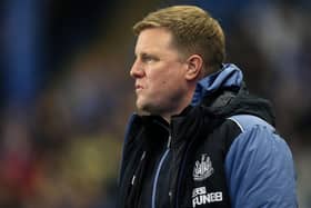 Newcastle United's English head coach Eddie Howe looks on during the English FA Cup third round football match between Sheffield Wednesday and Newcastle United at Hillsborough Stadium in Sheffield, northern England on January 7, 2023. (Photo by LINDSEY PARNABY/AFP via Getty Images)