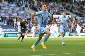 Coventry City's Viktor Gyokeres (centre) celebrates scoring his side's first goal of the game during the Sky Bet Championship match at the Coventry Building Society Arena, Coventry. Picture: Barrington Coombs/PA Wire.