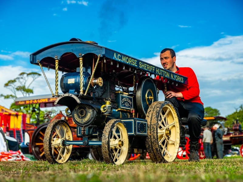 Pictured Liam Hayes, of Sheriff Hutton, with his 4 inch miniature Burrell Tractor Engine. Picture: James Hardisty. Date: 6nd September 2026.