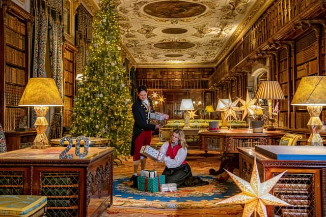 Actors Hannah Blaine and Nick Goode at  Chatsworth House, transformed into the Palace of Advent, with 24 rooms filled with Christmas decorations, photographed for The Yorkshire Post by Tony Johnson