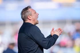 Huddersfield Town head coach André Breitenreiter provides encouragement to his players in the recent Championship win over Millwall. Picture: Bruce Rollinson.