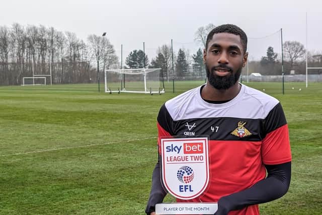 Doncaster Rovers' winger Hakeeb Adelakun, named as the League Two player of the month for February.