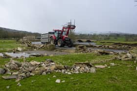 Damaged dry stone walls in Hawes after heavy rains from Storm Ciara battered the region causing flooding back in February 2020.   Picture Tony Johnson