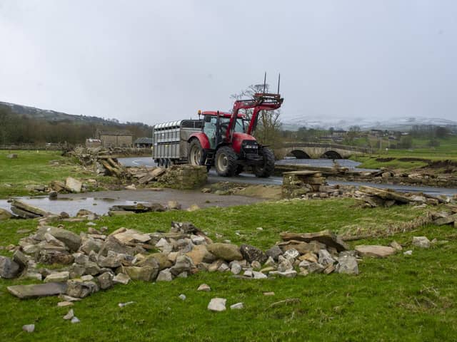 Damaged dry stone walls in Hawes after heavy rains from Storm Ciara battered the region causing flooding back in February 2020.   Picture Tony Johnson