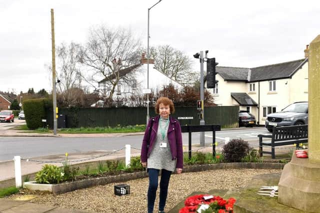 East Riding of Yorkshire Dale ward's Coun Coleen Gill at the Welton Road war memorial in Brough