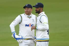 GUDING HAND: Yorkshire CCC captain Shan Masood speaks to Jonathan Bairstow during the County Championship Division 2 match against Durham at the Riverside earlier this month Picture: Stu Forster/Getty Images