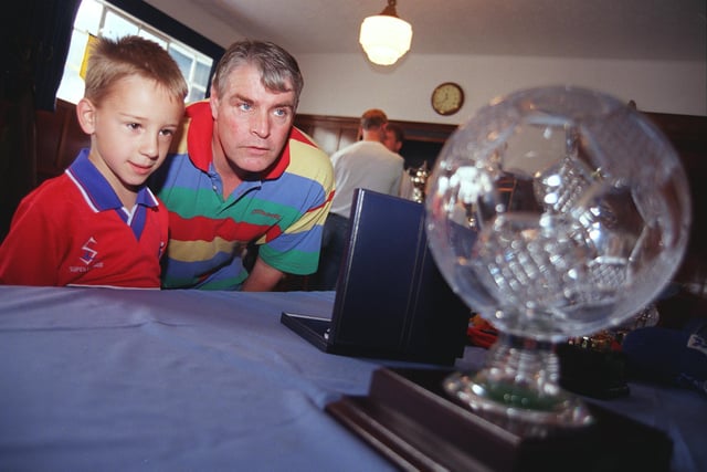 Scott Ashmore and his Grandad Terry Hall inspected the trophies on display at the Chesterfield FC Open Day back in 1998