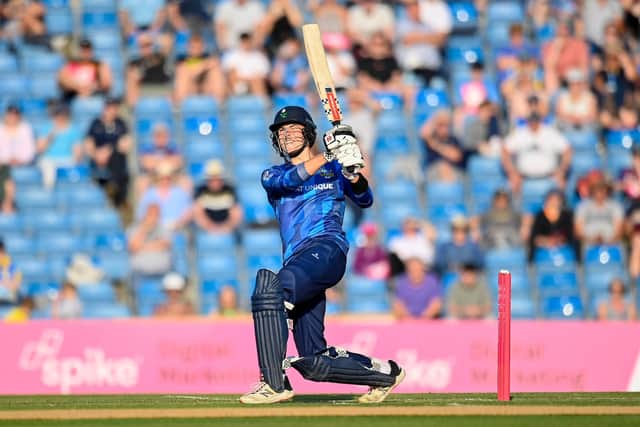 Yorkshire's James Wharton hits out against Worcester on his way to 111 not out, having played superbly alongside Dawid Malan (Picture: Allan McKenzie/SWPix.com)
