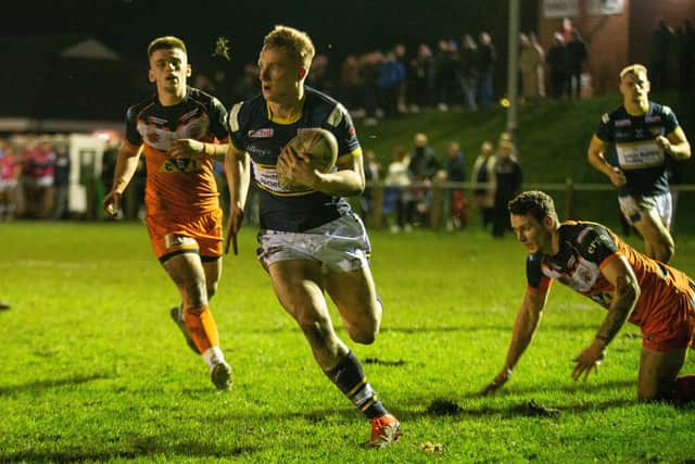 Alfie Edgell goes over for a try against Castleford reserves. (Photo: Craig Hawkhead/Leeds Rhinos)