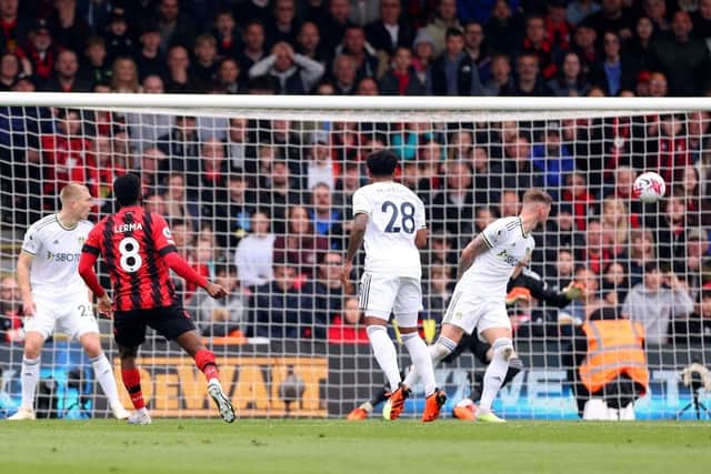 BODY BLOW: Jefferson Lerma opens the scoring for Bournemouth