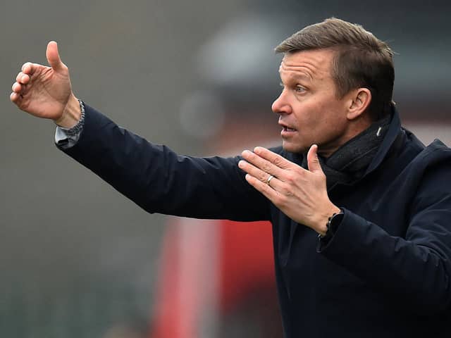 Leeds United's former head coach Jesse Marsch shouts instructions to the players from the touchline during the English FA Cup fourth round football match between Accrington Stanley and Leeds United at the Wham Stadium in Accrington, north west England on January 28, 2023. (Photo by PETER POWELL/AFP via Getty Images)