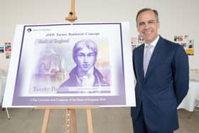 Library image of former Governor of the Bank of England Mark Carney, with a concept image for the  20 pound bank note. (Photo supplied by PA/Anna Gordon/Turner Contemporary)