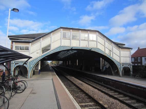 The Victorian footbridge at Beverley Station with the unique timber canopy