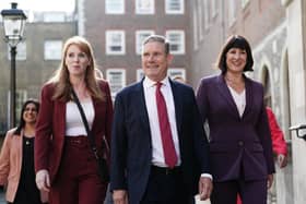 Labour leader Sir Keir Starmer, with Angela Rayner (left) and Rachel Reeves, arriving with his shadow cabinet in central London for a meeting. PIC: Jordan Pettitt/PA Wire