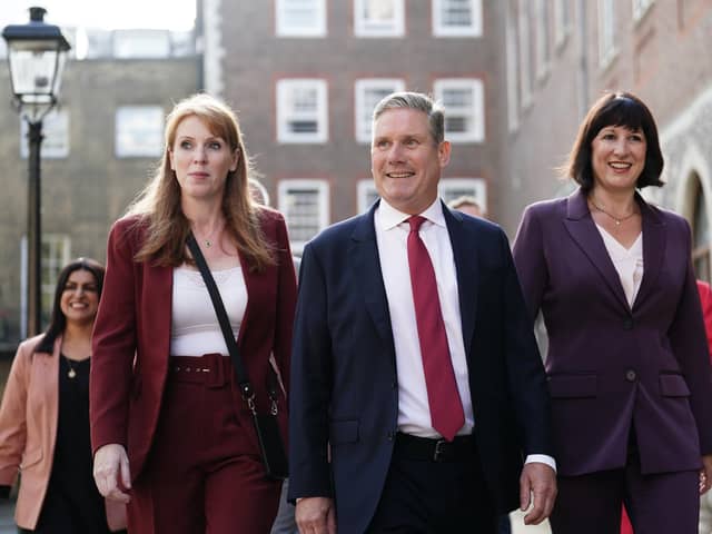 Labour leader Sir Keir Starmer, with Angela Rayner (left) and Rachel Reeves, arriving with his shadow cabinet in central London for a meeting. PIC: Jordan Pettitt/PA Wire