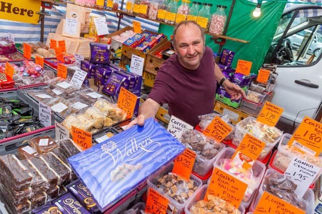 Billy surrounded by his products at his stall. (Pic credit: Skipton Market)