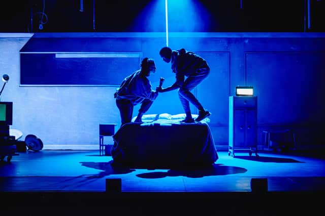 Georgia-Mae Myers and Nedum Okonyia in Imitating the Dog's production of Frankenstein at Leeds Playhouse. Picture: Ed Waring.