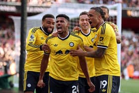 SCORER: James Justin (second from left) clebrates his goal (Imag: Alex Pantling/Getty Images)