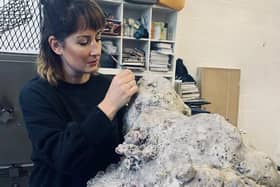 Rebecca Appleby works on a sculpture