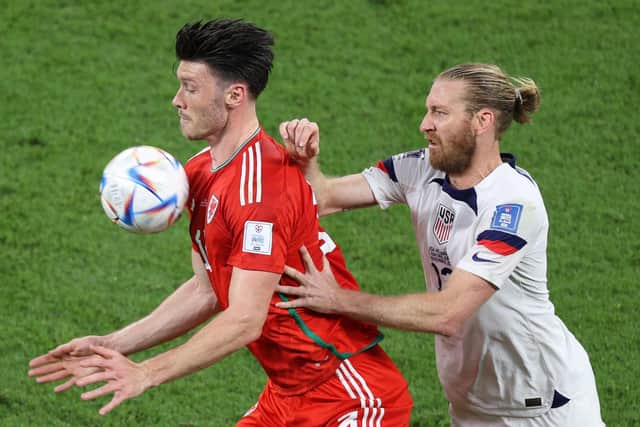 Handful - Wales' forward Kieffer Moore against USA (Picture: ADRIAN DENNIS/AFP via Getty Images)