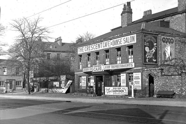 Corner of the Crescent and Blossom Street showing Crescent cafe. Credit: Sue Major CLEMENTS HALL LOCAL HISTORY GROUP