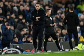 LIVERPOOL, ENGLAND - JANUARY 03: Frank Lampard, Manager of Everton, looks dejected after the team's defeat during the Premier League match between Everton FC and Brighton & Hove Albion at Goodison Park on January 03, 2023 in Liverpool, England. (Photo by Gareth Copley/Getty Images)