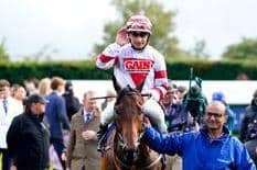 Victory salute: Andrea and Aberama Gold are led back in after winning the Coral Stewards' Cup at Goodwood on Saturday.