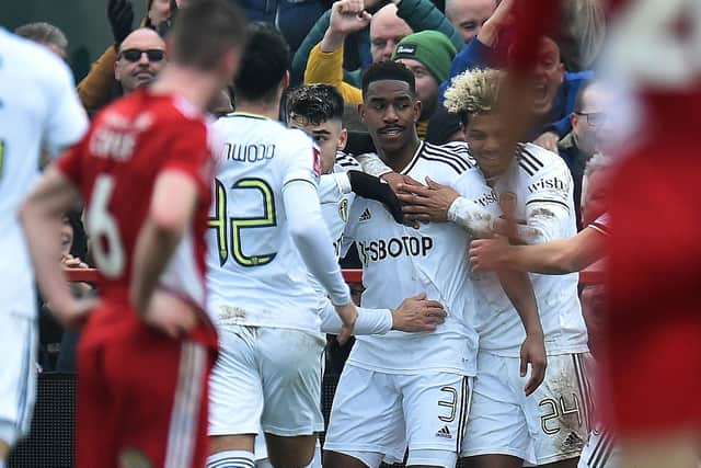 Leeds United's Spanish defender Junior Firpo celebrates scoring in the win at Accrington Stanley in the fourth round (Picture: Getty Images)