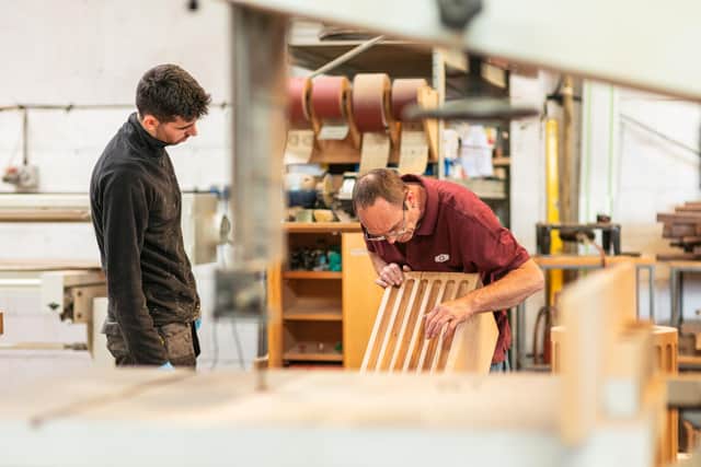 Cabinet makers Oscar Hobson and Chris Davis in the Galvin Brothers workshop
Picture by Arran Cross