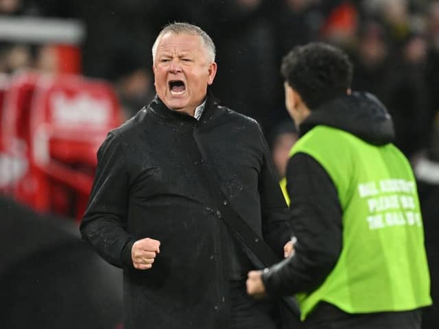 UP AND RUNNING: Sheffield United manager Chris Wilder celebrates James McAtee's opening goal