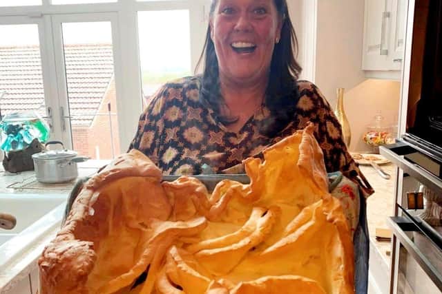 Victoria Rushton and her giant Yorkshire puddings.