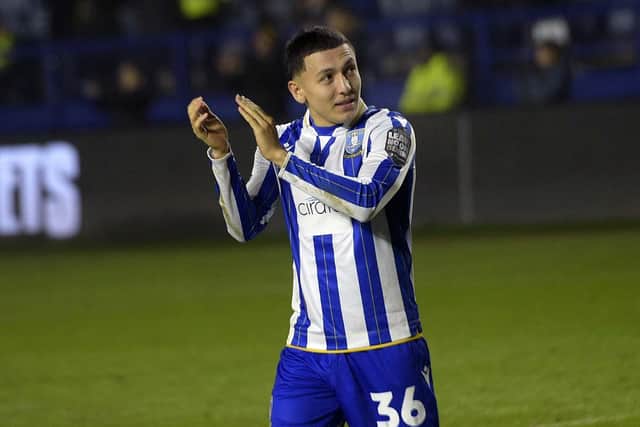 A happy Ian Poveda on his home debut after helping Sheffield Wednesday to a 2-0 win (Picture: Steve Ellis)
