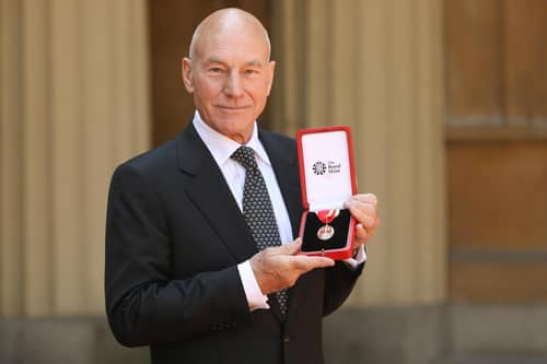 Sir Patrick Stewart after he was knighted by Britain's Queen Elizabeth II at Buckingham Palace, London. PIC: Dominic Lipinski/Press Association