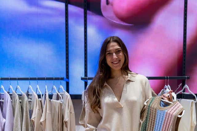 Yana Smaglo, founder of Nenya,  with the striped dress at the Victoria Gate pop-up earlier this month. Picture by Roth Read Photography