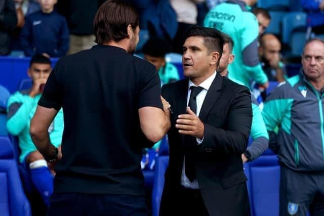 Sheffield Wednesday boss Xisco Munoz (right) greets Southampton counterpart Russell Martin during their side's encounter on the opening night of the EFL season. Picture: PA