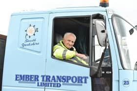 Brian Wilson, truck driver from Sheffield, celebrates his 91st birthday - in his cab.