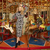 In a Swirl jumper dress, £60, from Joe Browns, photographed by Kevin Peschke at The Scarborough Fair Collection and Vintage Transport Museum.
