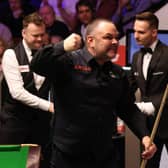 Stephen Maguire celebrates against Shaun Murphy. (Photo by George Wood/Getty Images)