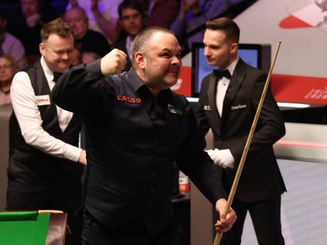 Stephen Maguire celebrates against Shaun Murphy. (Photo by George Wood/Getty Images)