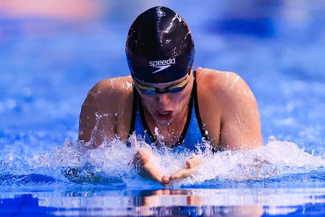 Through the pain barrier: Sienna Robinson swimming in the heats of the breaststroke at last year's British Championships while her appendix was rupturing (Picture: Georgie Kerr www.georgiekerrphotography.com)