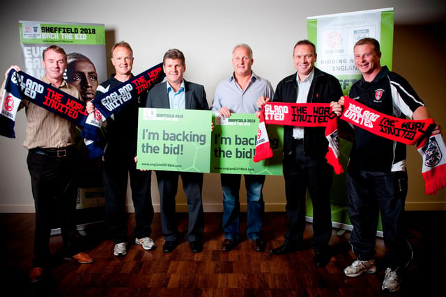 South Yorkshire football managers John Sheridan (Chesterfield), Sean O'Driscoll (Doncaster Rovers), Brian Laws (Sheffield Wednesday), Kevin Blackwell (Sheffield United), Simon Davey (Barnsley), Mark Robbins (Rotherham) backing the 2018 England World Cup bid.