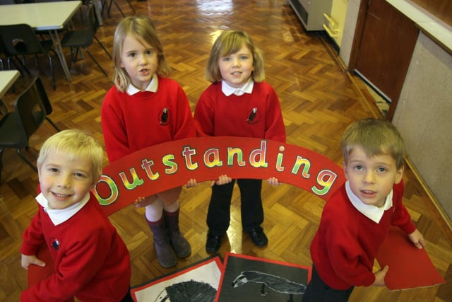 Joe Morton, Nina Goodwin, Rebecca Wood and Ciavan McCavana  celebrate Brockwell Infants School's Ofsted report.