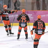 DOUBLING UP: Michell Balmas (second left) celebrates the first of his two goals against Manchester on Wednesday night. Picture: Dean Woolley/Steelers Media.